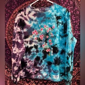 Tie-Dye Sweatshirt with Floral Embroidery
